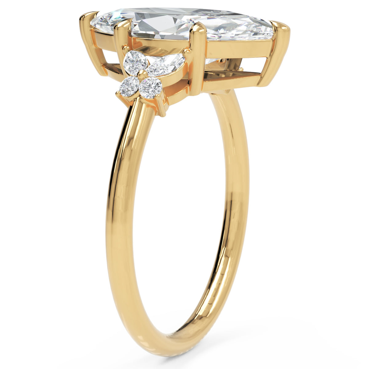 Inel de Logodnă Sandringham din Aur 14k cu Moissanite Marquise de 3 ct din 14k Aur Galben - Castelo.ro