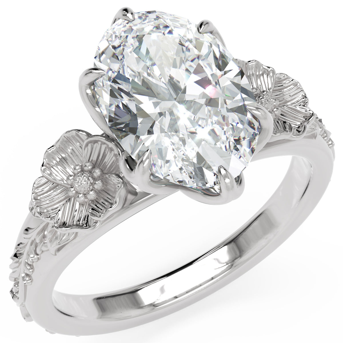 Inel de Logodnă Schönbrunn din Aur 14k cu Diamant Natural Oval de 2 ct din 14k Aur Alb - Castelo.ro