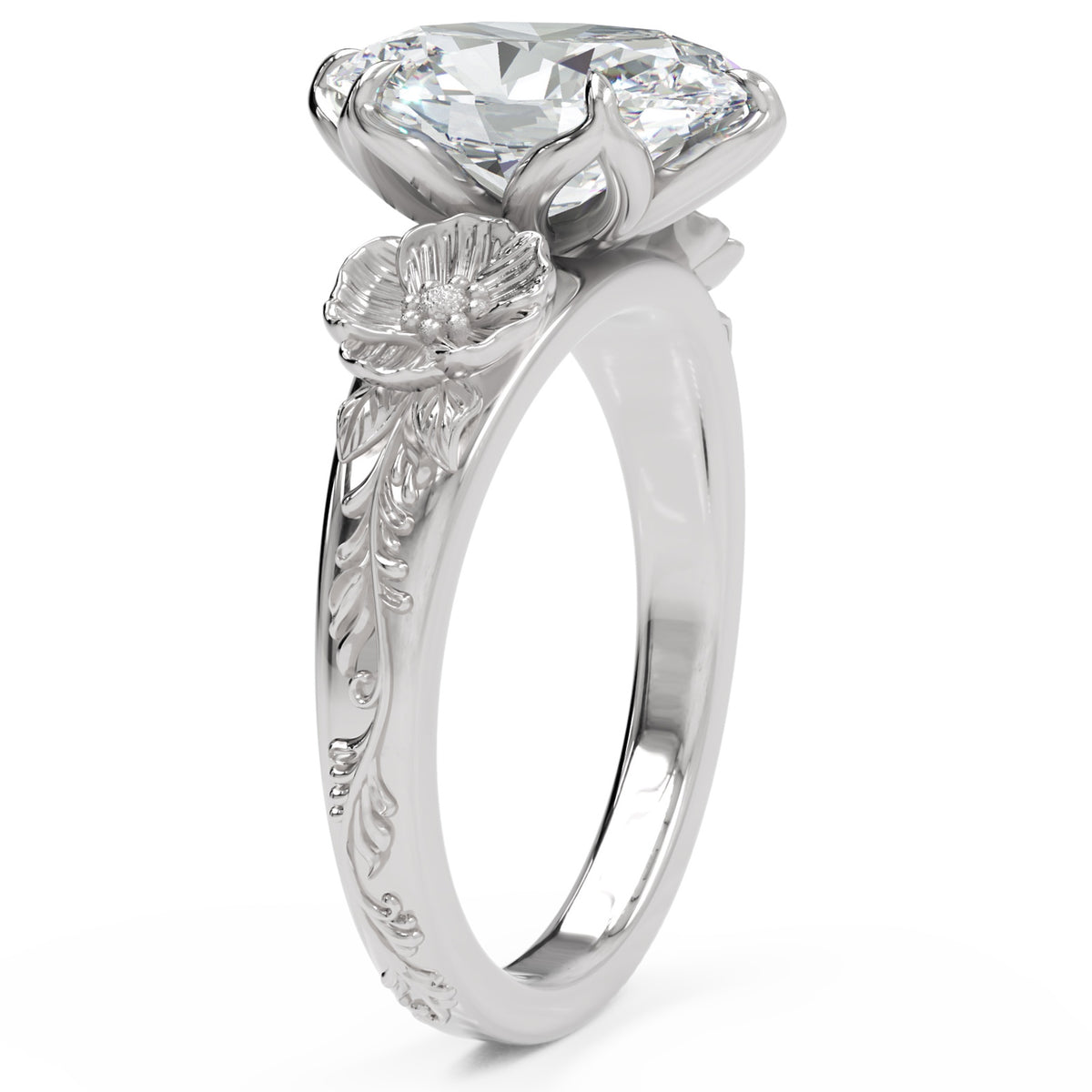 Inel de Logodnă Schönbrunn din Aur 18k cu Moissanite Oval de 2 ct din Platina - Castelo.ro