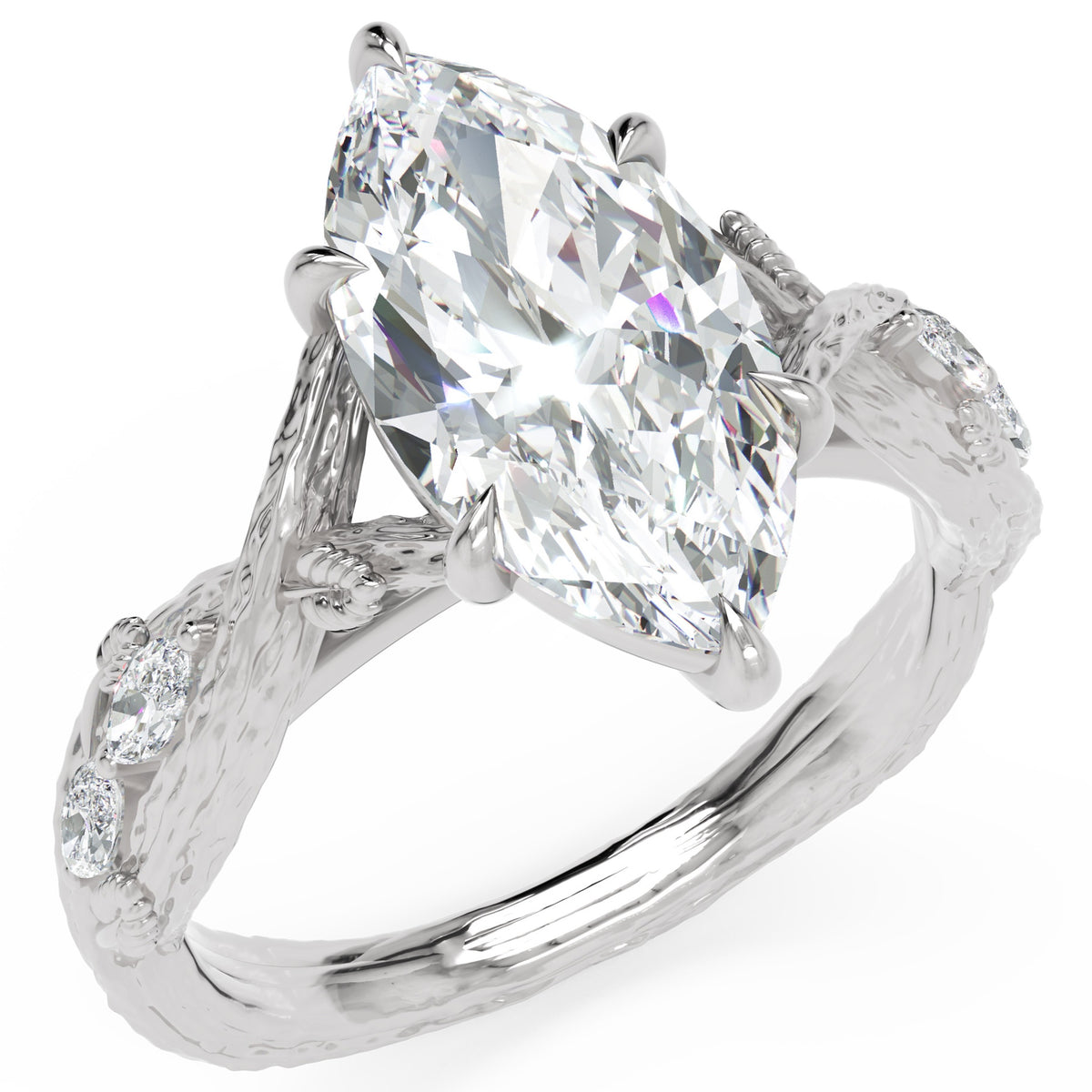 Inel de Logodnă Monarch din Aur 14k cu Diamant Natural Marquise de 2.5 ct din 14k Aur Alb - Castelo.ro