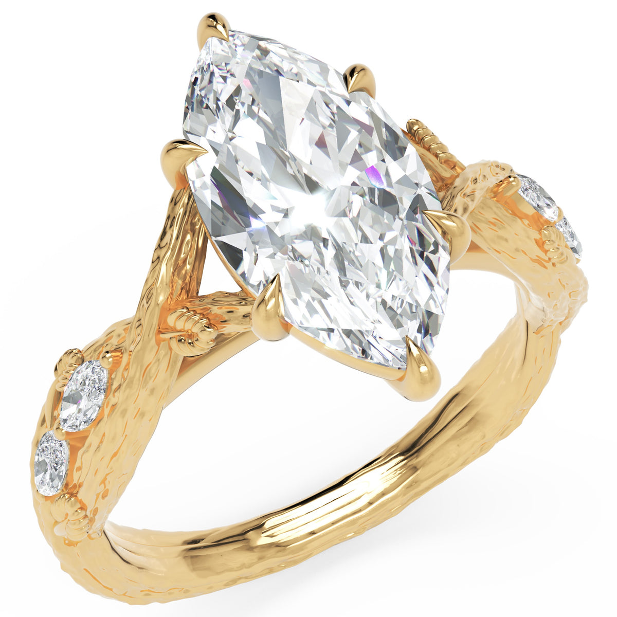 Inel de Logodnă Monarch din Aur 18k cu Diamant Creat în Laborator Marquise de 2.5 ct din 18k Aur Galben - Castelo.ro