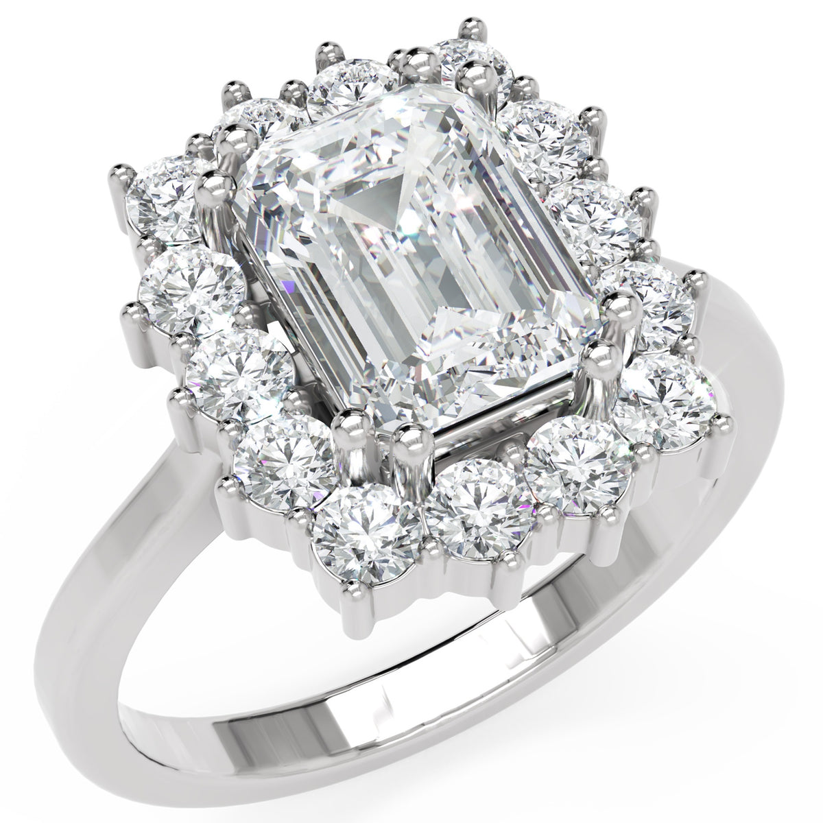 Inel de Logodnă Vanderbilt din Aur 18k cu Moissanite Emerald de 2 ct din Platina - Castelo.ro