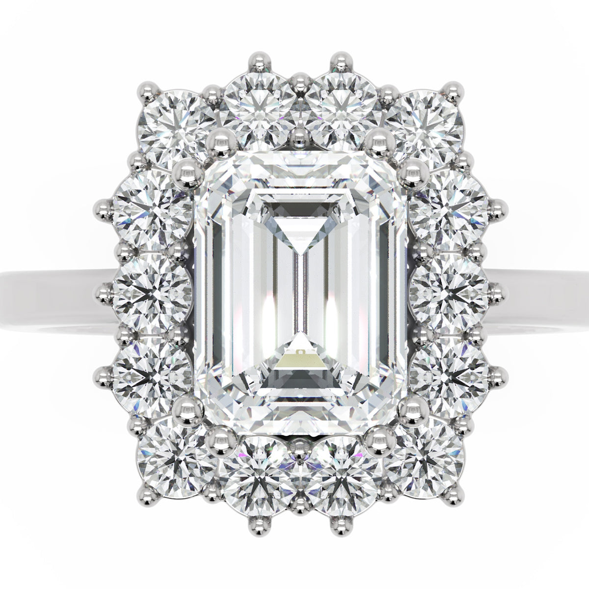 Inel de Logodnă Vanderbilt din Aur 14k cu Diamant Natural Emerald de 2 ct din 14k Aur Alb - Castelo.ro