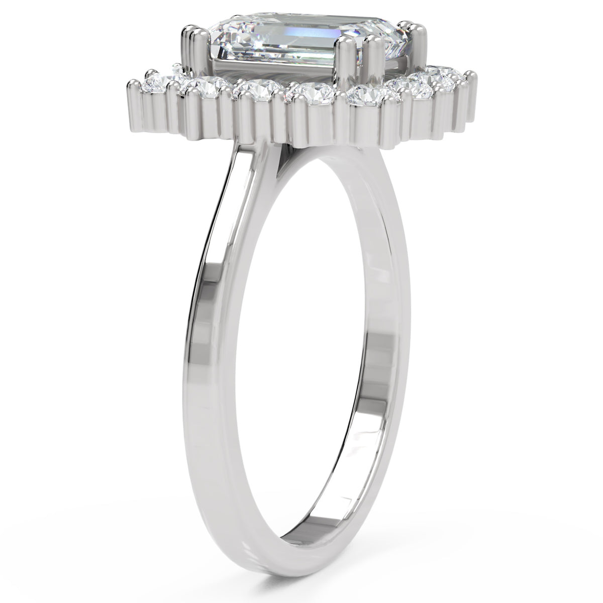 Inel de Logodnă Vanderbilt din Aur 14k cu Diamant Natural Emerald de 2 ct din 14k Aur Alb - Castelo.ro