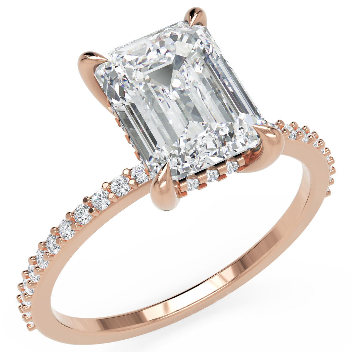 Inel de Logodnă Mayfair din Aur 18k cu Moissanite Emerald de 2 ct din 18k Aur Roz - Castelo.ro