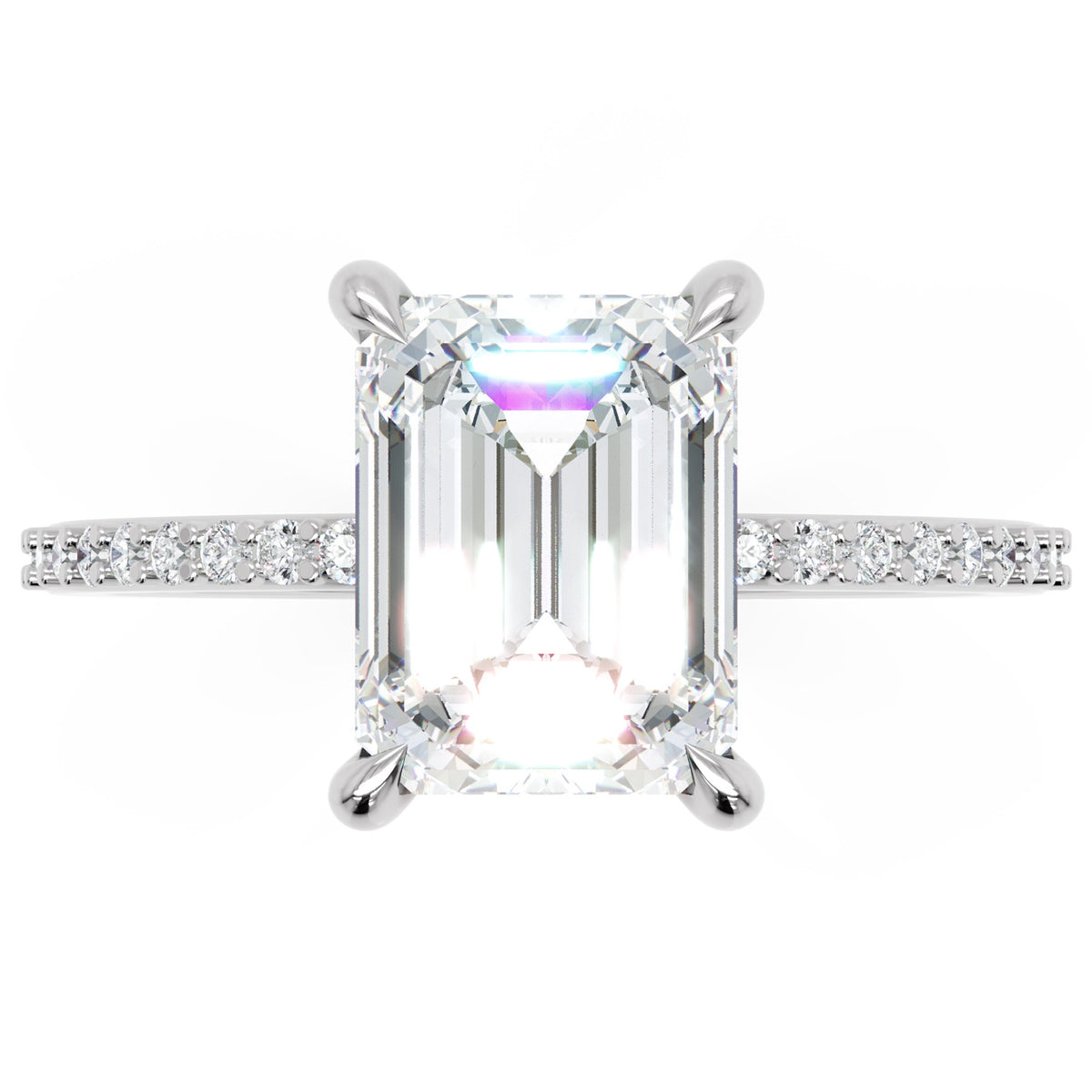 Inel de Logodnă Mayfair din Aur 18k cu Moissanite Emerald de 2 ct din Platina - Castelo.ro