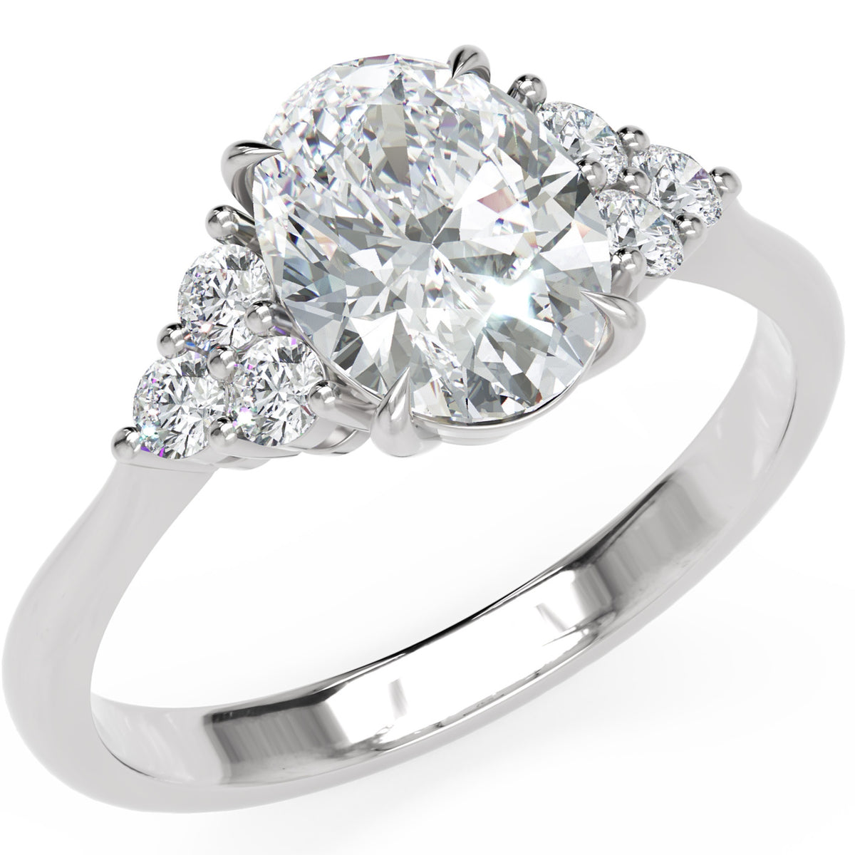 Inel de Logodnă Montagu din Aur 14k cu Diamant Natural Oval de 1 ct din 14k Aur Alb - Castelo.ro