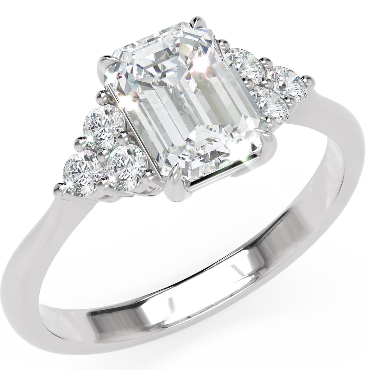 Inel de Logodnă Portman din Aur 14k cu Diamant Natural Emerald de 1 ct din 14k Aur Alb - Castelo.ro