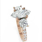 Inel de Logodnă Marquise x Contesse din Aur 14k cu Trei Diamante Create în Laborator de 2.5 ct