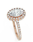 Inel de Logodnă Oval Pave din Aur 14k cu Diamante Create în Laborator și Halo de 2 ct