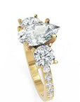 Inel de Logodnă din Aur 14k cu Trei Diamante Naturale Pară și Rotund Pave de 2.5 ct