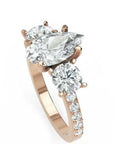 Inel de Logodnă din Aur 14k cu Trei Diamante Naturale Pară și Rotund Pave de 2.5 ct