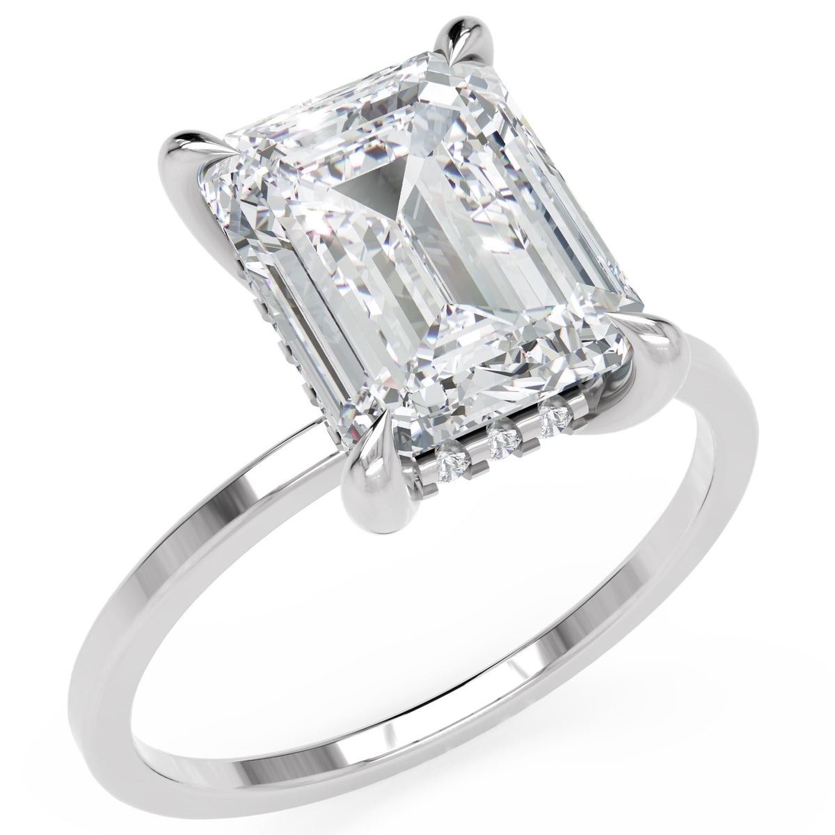 Inel de Logodnă Rachelle din Aur 14k cu Diamant Natural Emerald de 3 ct din 14k Aur Alb - Castelo.ro