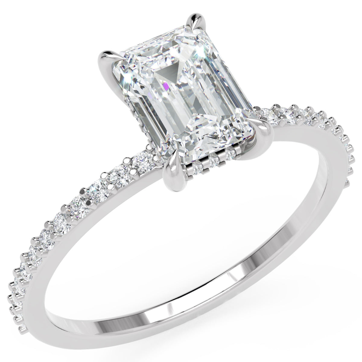 Inel de Logodnă Mayfair din Aur 18k cu Moissanite Emerald de 1 ct din Platina - Castelo.ro