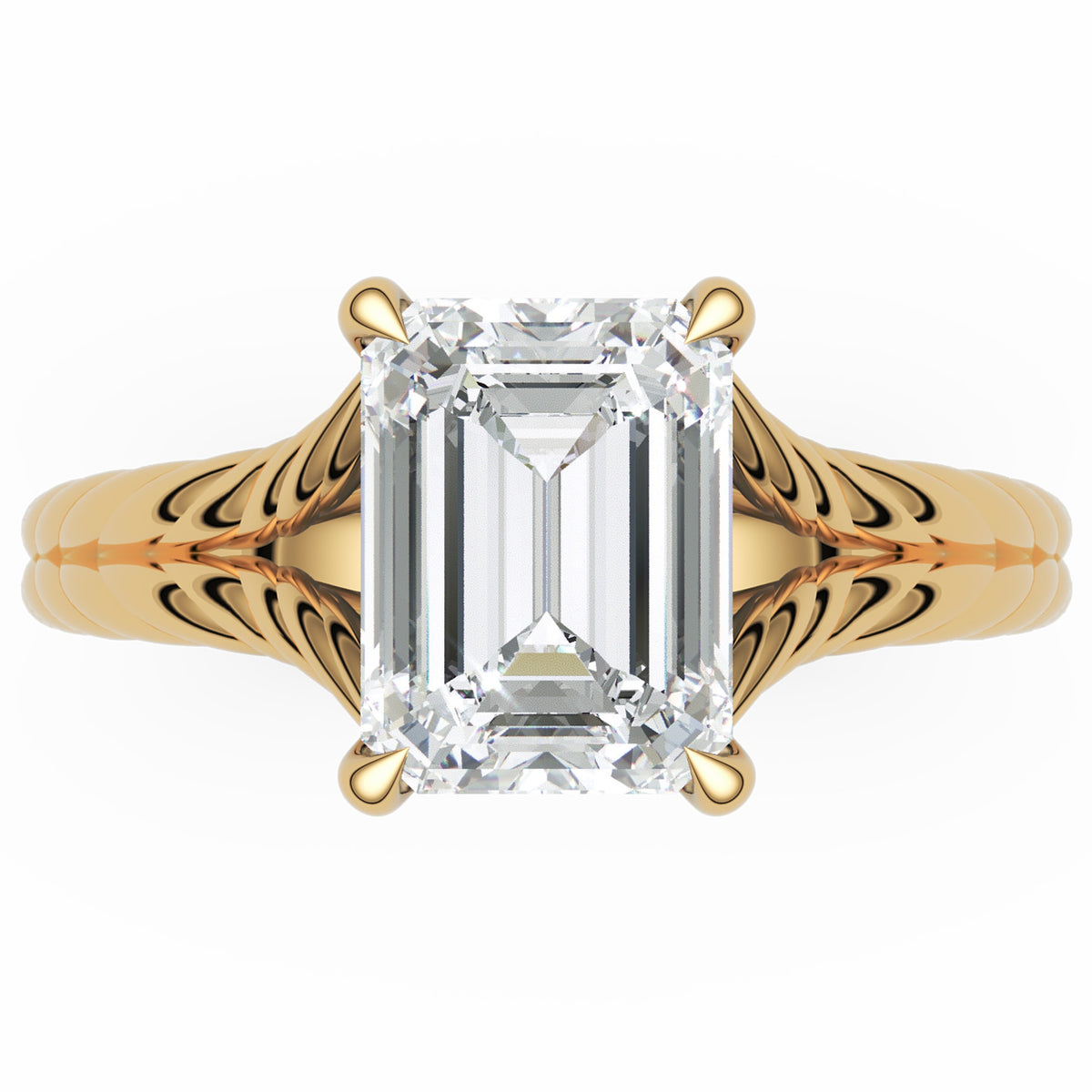Inel de Logodnă Belgravia din Aur 14k cu Moissanite Emerald de 1.5 ct din 14k Aur Galben - Castelo.ro
